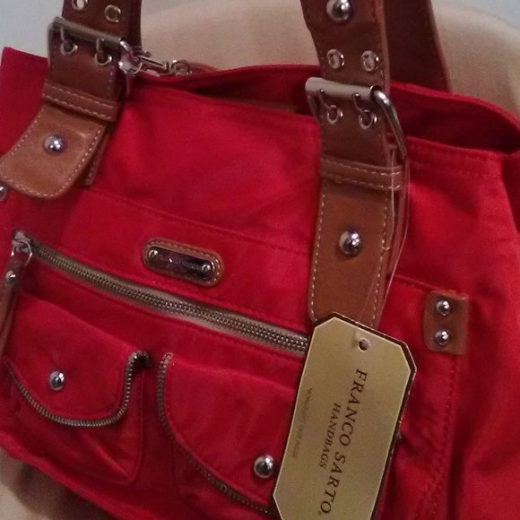 Franco Sarto Red Medium Size Bag Leather & Fabric NWT - Picture 2 of 14